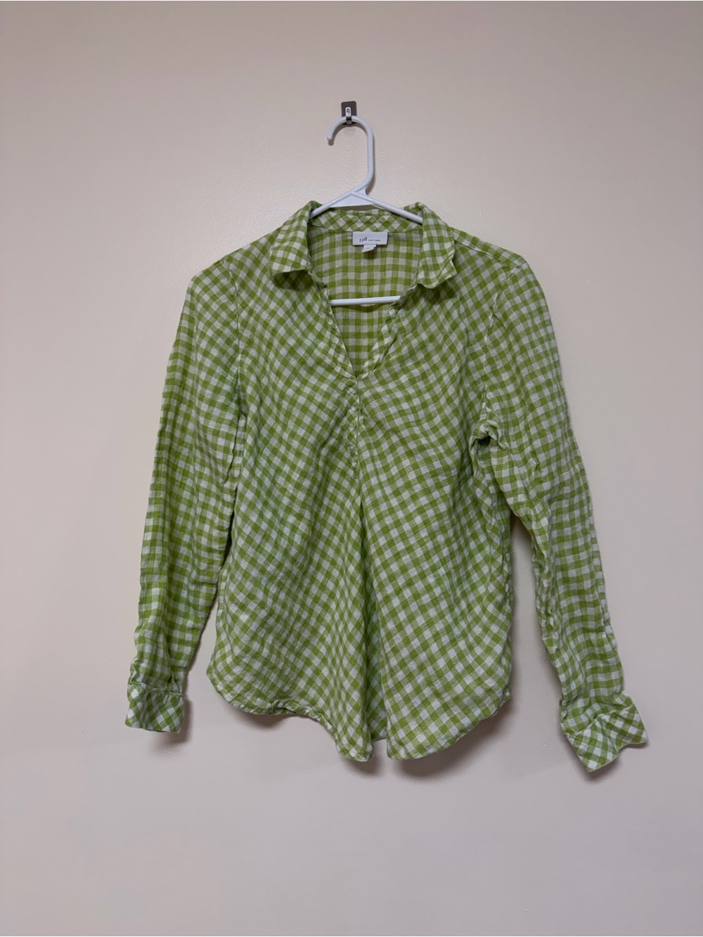 J.Jill Love Linen Green Gingham Shirt Small